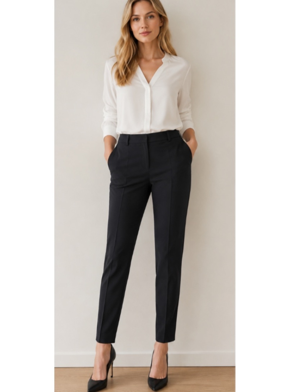 Max Mara Weekend Tailored Ankle Pants Slim Straight Cropped Trousers Black Size2